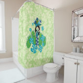 Pineapple Luau Hawaiian Hula Girl Douchegordijn (In situ)