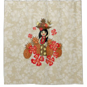 Pineapple Luau Hawaiian Hula Girl Douchegordijn (Voorkant)