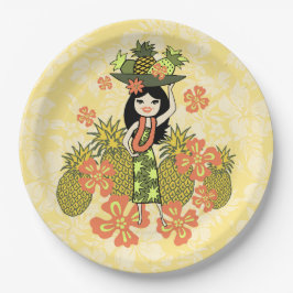 Pineapple Luau Hawaiian Hula Girl Papieren Bordje