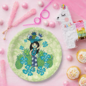 Pineapple Luau Hawaiian Hula Girl Papieren Bordje (Feest)