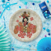 Pineapple Luau Hawaiian Hula Girl Papieren Bordje (Feest)