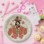 Pineapple Luau Hawaiian Hula Girl Papieren Bordje (Feest)