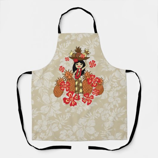 Pineapple Luau Hawaiian Hula Girl Red Schort (Voorkant)