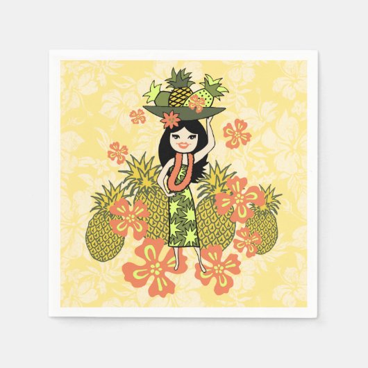 Pineapple Luau Hawaiian Hula Girl Servetten (Voorkant)