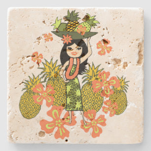 Pineapple Luau Hawaiian Hula Girl Tiki Bar Onderze Stenen Onderzetter
