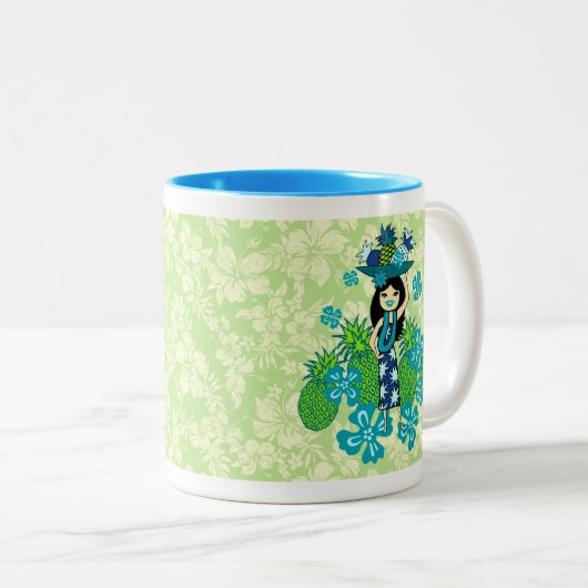 Pineapple Luau Hawaiian Hula Girl Tweekleurige Koffiemok (Voorkant rechts)