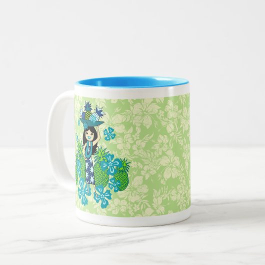Pineapple Luau Hawaiian Hula Girl Tweekleurige Koffiemok (Voorkant links)