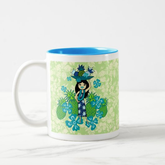 Pineapple Luau Hawaiian Hula Girl Tweekleurige Koffiemok (Links)