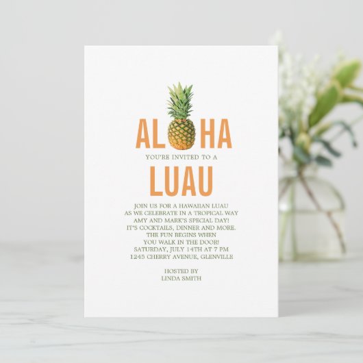 Pineapple Luau Party Invitation Kaart (Staand voorkant)