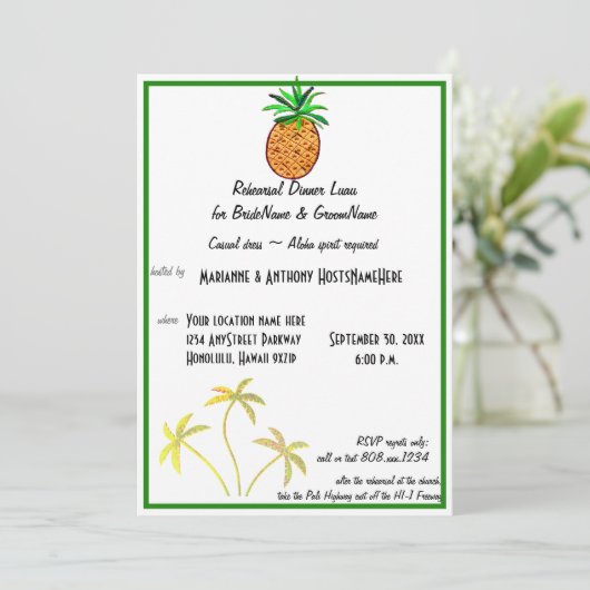 Pineapple Luau Rehearsel Dinner Kaart (Staand voorkant)