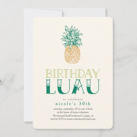 Pineapple Luau Verjaardagsfeest Uitnodiging (Voorkant)