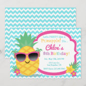 Pineapple Luau verjaardagsfeestje uitnodiging (Voorkant / Achterkant)