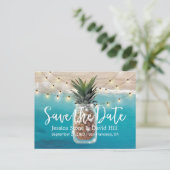 Pineapple Mason Jar Beach Weddenschap Save the Dat Aankondigingskaart (Staand voorkant)