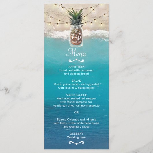 Pineapple Mason Jar Tropical Beach Wedding Menu (Voorkant)