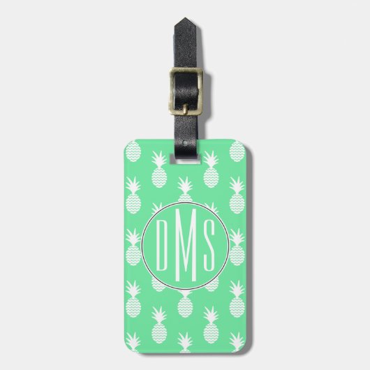 Pineapple Mint Pattern | Monogram Bagagelabel (Voorkant verticaal)