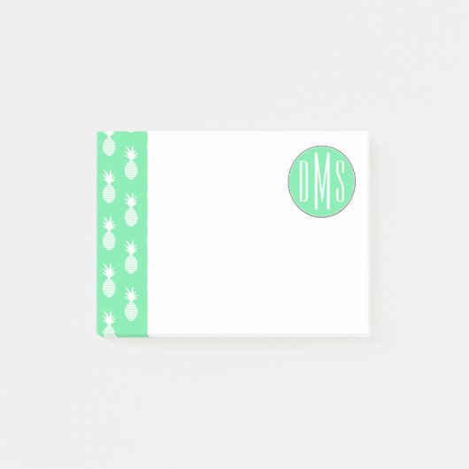 Pineapple Mint Pattern | Monogram Post-it® Notes (Voorkant)