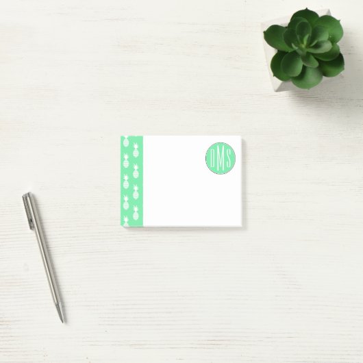 Pineapple Mint Pattern | Monogram Post-it® Notes (Kantoor)