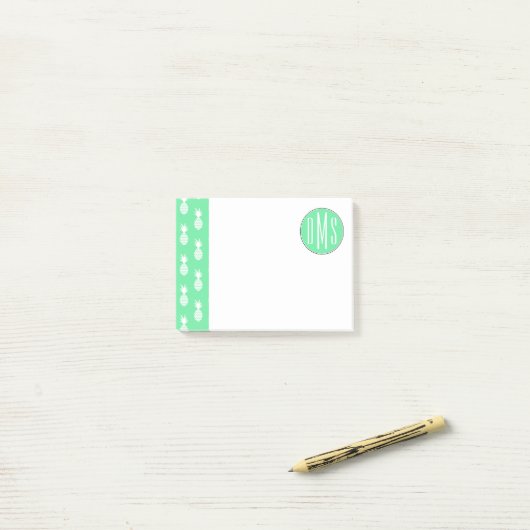 Pineapple Mint Pattern | Monogram Post-it® Notes (Op bureau)