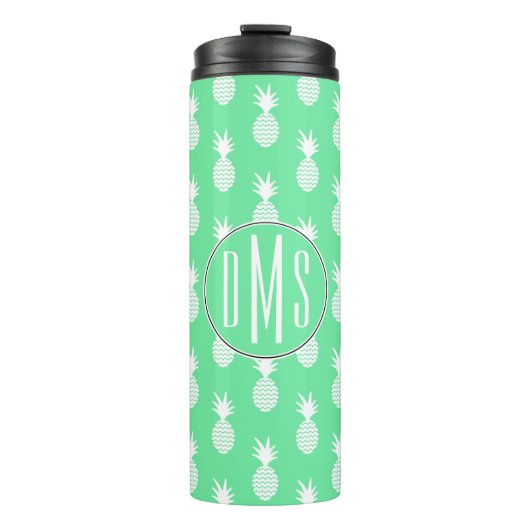 Pineapple Mint Pattern | Monogram Thermosbeker (Voorkant)