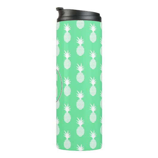 Pineapple Mint Pattern | Monogram Thermosbeker (Geroteerd rechts)