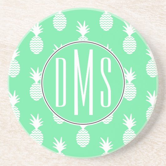 Pineapple Mint Pattern | Monogram Zandsteen Onderzetter (Voorkant)