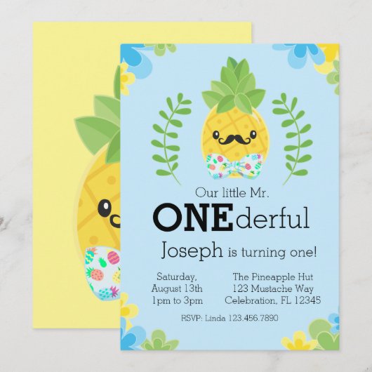 Pineapple Mr. Onederful eerste verjaardag Kaart (Voorkant / Achterkant)