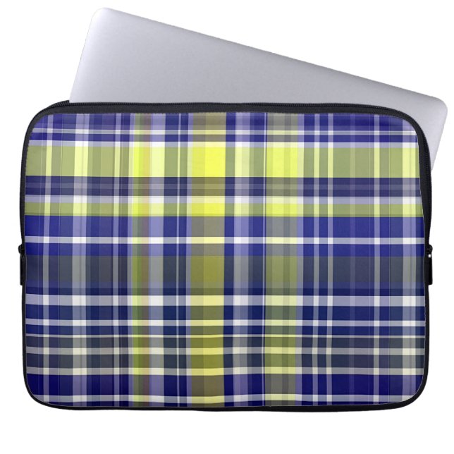 Pineapple Navy Blue White Preppy Madras Pset Laptop Sleeve (Voorkant)