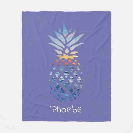 Pineapple Ocean Sunset Personalized Fleece Deken (Voorkant)