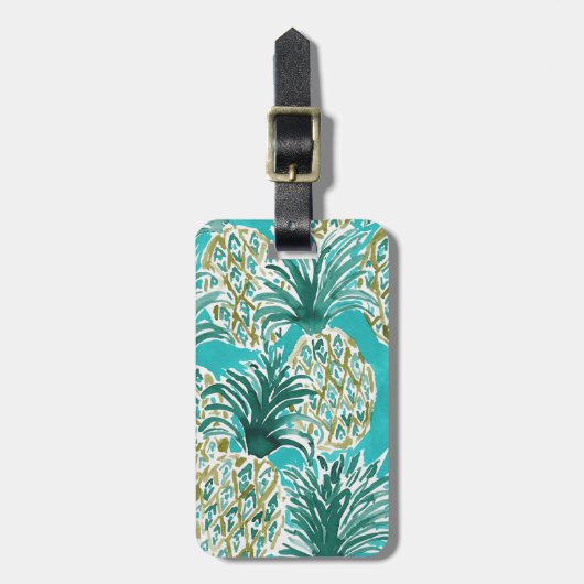 PINEAPPLE O'CLOCK Tropical Whimsical Waterverf Bagagelabel (Voorkant verticaal)