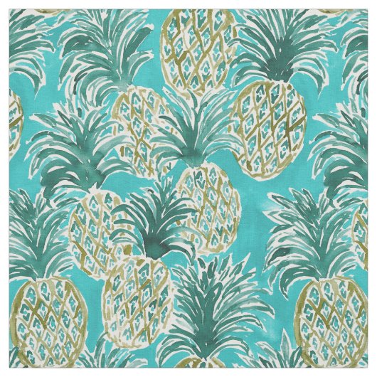 PINEAPPLE O'CLOCK Tropical Whimsical Waterverf Stof (Swatch)