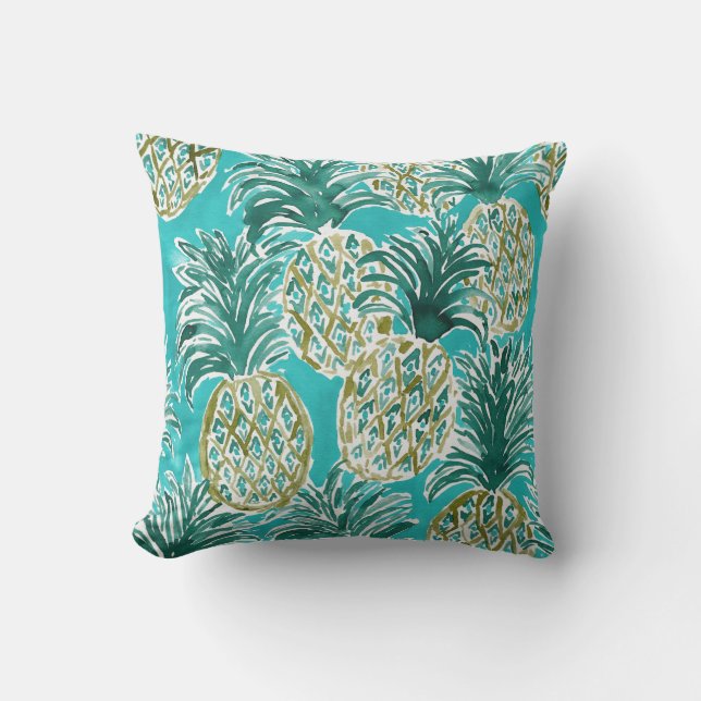 PINEAPPLE O'CLOCK Tropische Waterverf Fantasie Kussen (Voorkant)