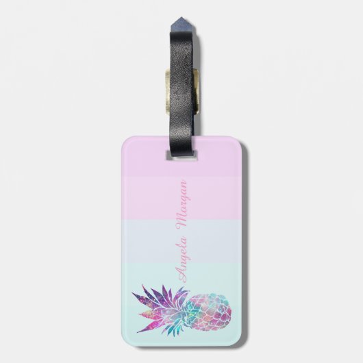 Pineapple Ombre Striped Monogram-Gepersonaliseerd Bagagelabel (Achterkant verticaal)