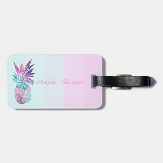 Pineapple Ombre Striped Monogram-Gepersonaliseerd Bagagelabel (Achterkant horizontaal)