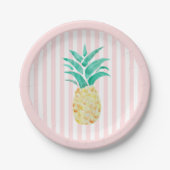 Pineapple Painting Tropical Pink Stripe Papieren Bordje (Voorkant)