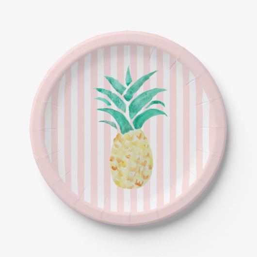 Pineapple Painting Tropical Pink Stripe Papieren Bordje (Voorkant)
