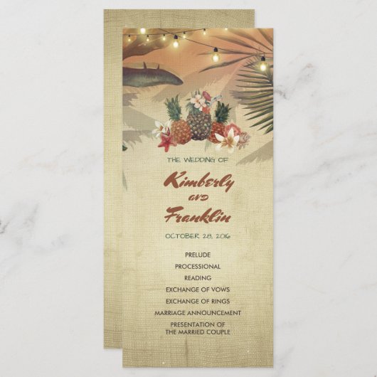 Pineapple Palm String Lights Strand Wedding Progra Programmakaart (Voorkant / Achterkant)