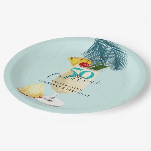 Pineapple Pina Colada Cocktail 50ste verjaardagsfe Papieren Bordje (Gekanteld)