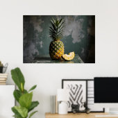 Pineapple & Pineapple Slice Rustic Grunge Photo Poster (Thuiskantoor)