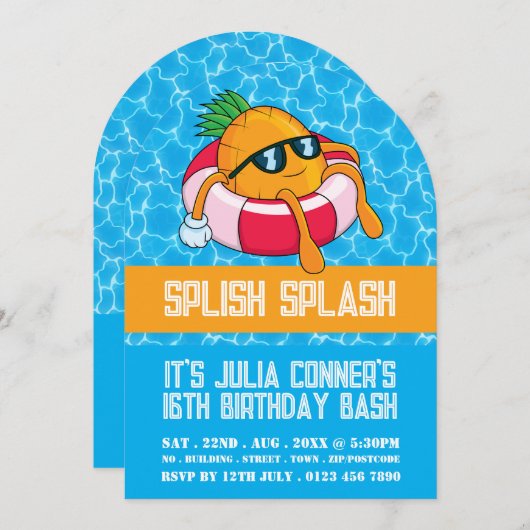 Pineapple Pool Float, Pool Party Verjaardag Kaart (Voorkant / Achterkant)