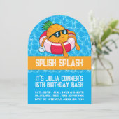 Pineapple Pool Float, Pool Party Verjaardag Kaart (Staand voorkant)
