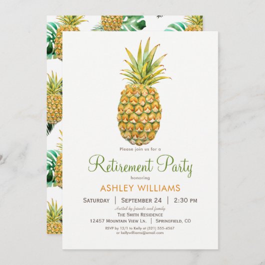 Pineapple Retirement Party Uitnodiging (Voorkant / Achterkant)
