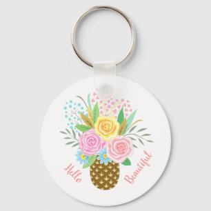 Pineapple Rose Bouquet Hallo Prazimetisch Roze Gee Sleutelhanger