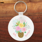 Pineapple Rose Bouquet Hallo Prazimetisch Roze Gee Sleutelhanger (Voorkant)