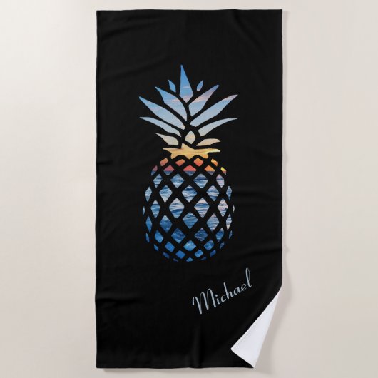 Pineapple Seaside Sunset Gepersonaliseerd Strandlaken (Voorkant)
