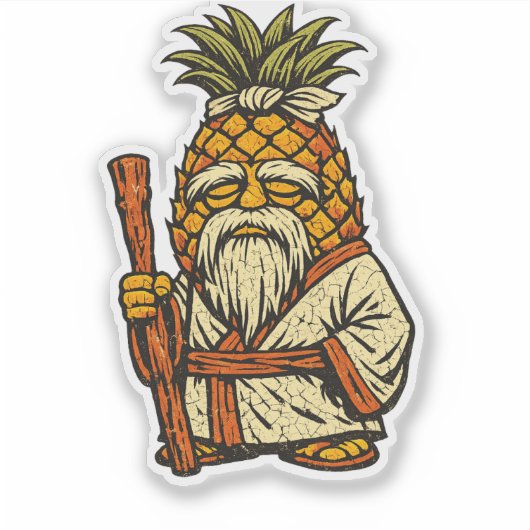 Pineapple Sensei — Funny Fruit Wise Master Vintage Sticker (Voorkant)
