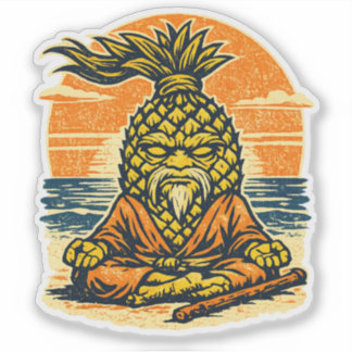 Pineapple Sensei Sunset — Vintage Summer Warrior  Sticker