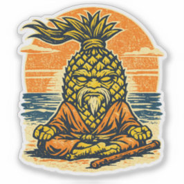 Pineapple Sensei Zonsondergang — Vintage Zomer Kri Sticker