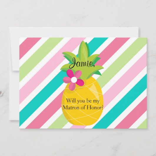 Pineapple Stripes Matron of Honor Voorstel Kaart (Voorkant)