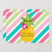 Pineapple Stripes Matron of Honor Voorstel Kaart (Voorkant / Achterkant)