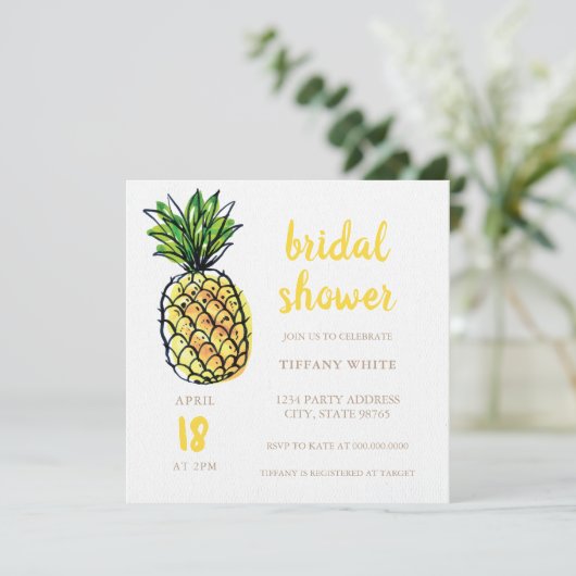 Pineapple Summer Bridal Shower-uitnodiging Kaart (Staand voorkant)